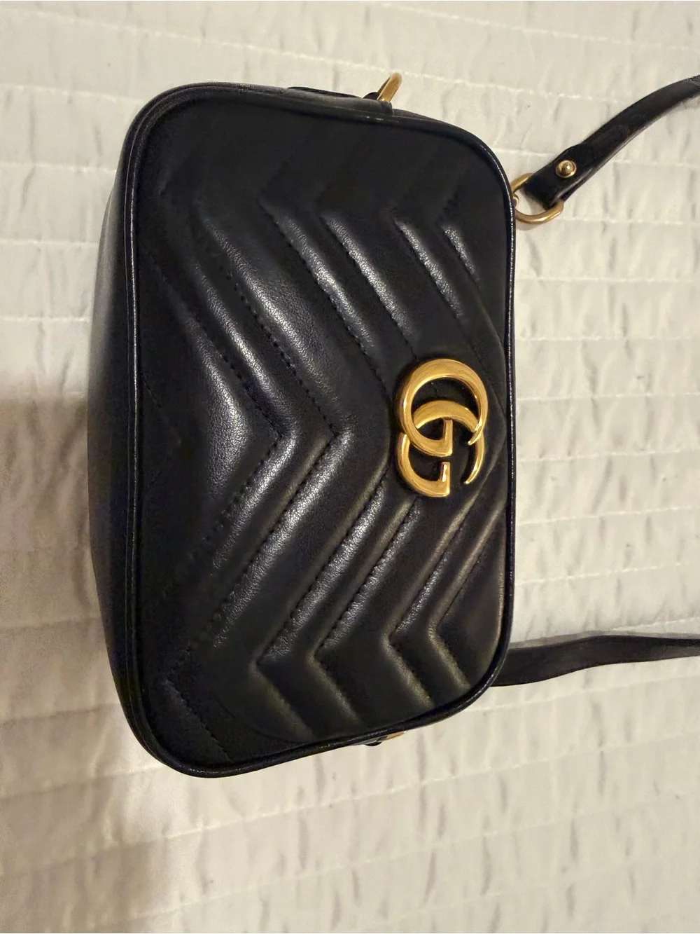 Gucci Black Chevron GG Marmont Crossbody Bag